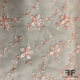 Floral Embroidered Silk Chiffon - Peach - Fabrics & Fabrics