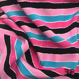 Striped Silk Printed Crepe de Chine - Pink/Blue/Black - Fabrics & Fabrics