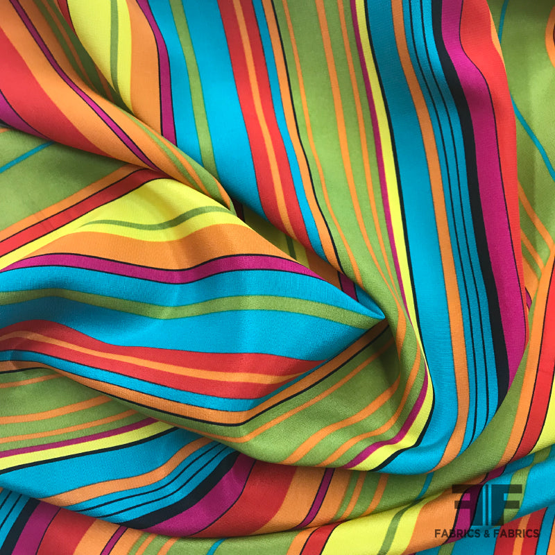 Multi-sized Striped Silk Crepe de Chine - Multicolor - Fabrics & Fabrics