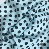 Italian Polka Dot Silk Printed Georgette - Baby Blue/Black - Fabrics & Fabrics