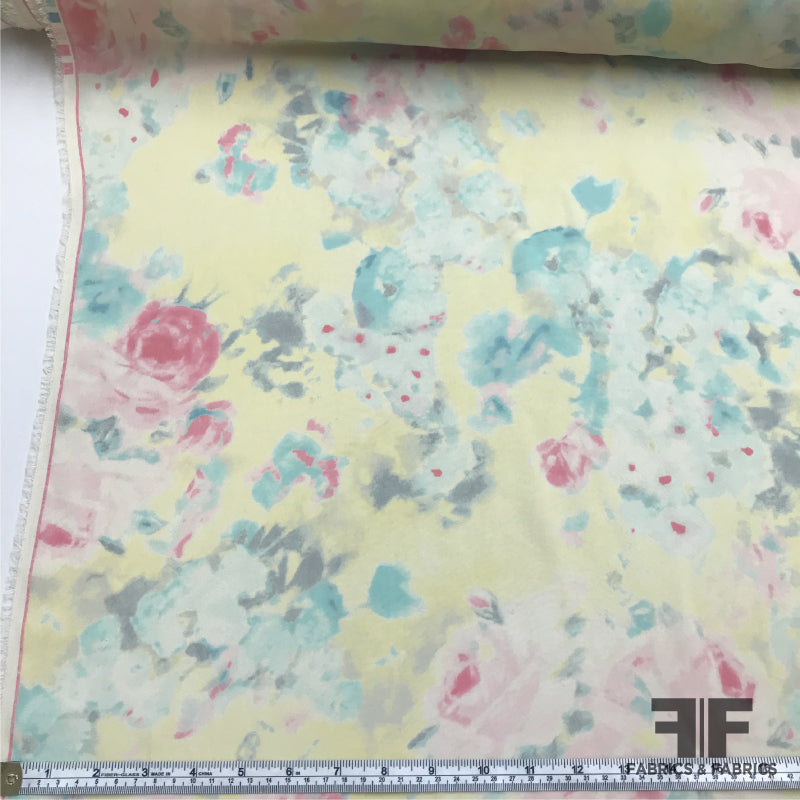 Floral Printed Silk Georgette - Yellow/Pink/Blue - Fabrics & Fabrics