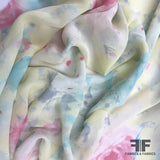 Floral Printed Silk Georgette - Yellow/Pink/Blue - Fabrics & Fabrics