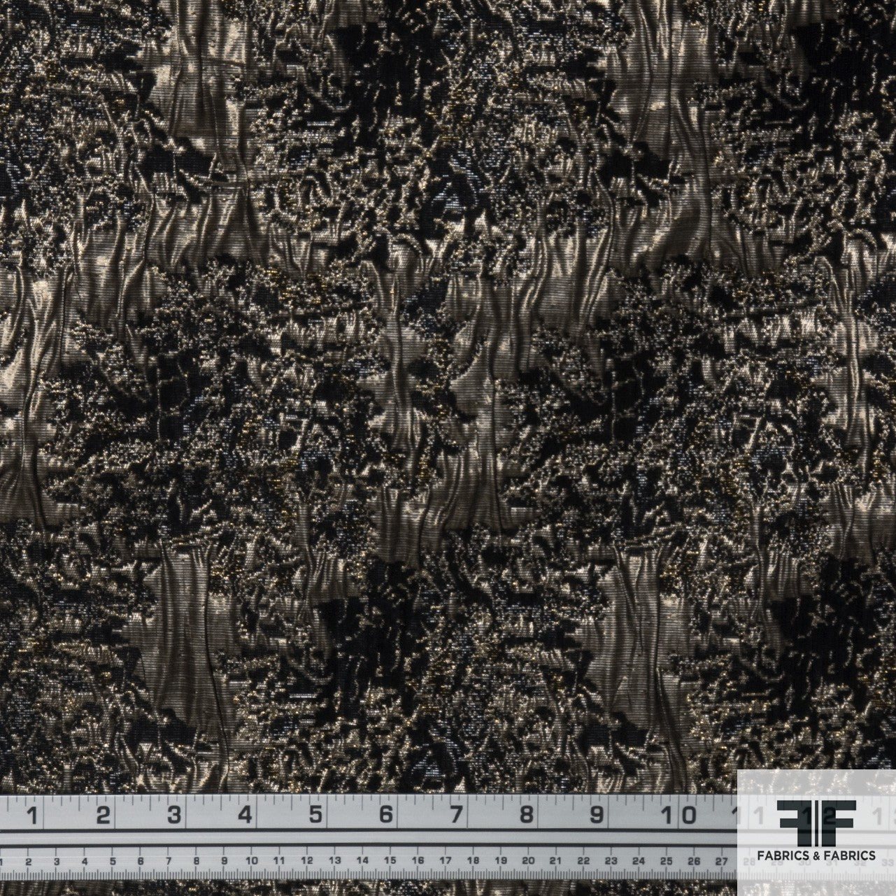 Metallic Abstract Brocade fabric - Black/Copper/Silver