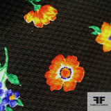 Multicolor Floral Bouquet Printed Cotton Pique - Black