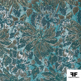 Floral Print Lamé - Blue/Metallic