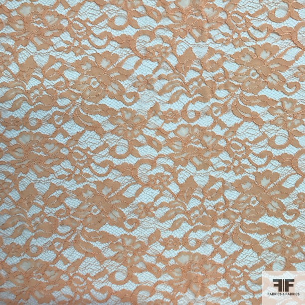 Double Scalloped Leavers Lace - Pale Orange - Fabrics & Fabrics NY