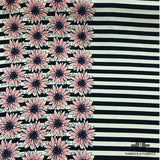 Border Floral & Striped Poly Pique -Navy/Pink/White - Fabrics & Fabrics