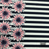 Border Floral & Striped Poly Pique -Navy/Pink/White