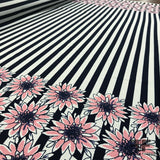 Border Floral & Striped Poly Pique -Navy/Pink/White - Fabrics & Fabrics