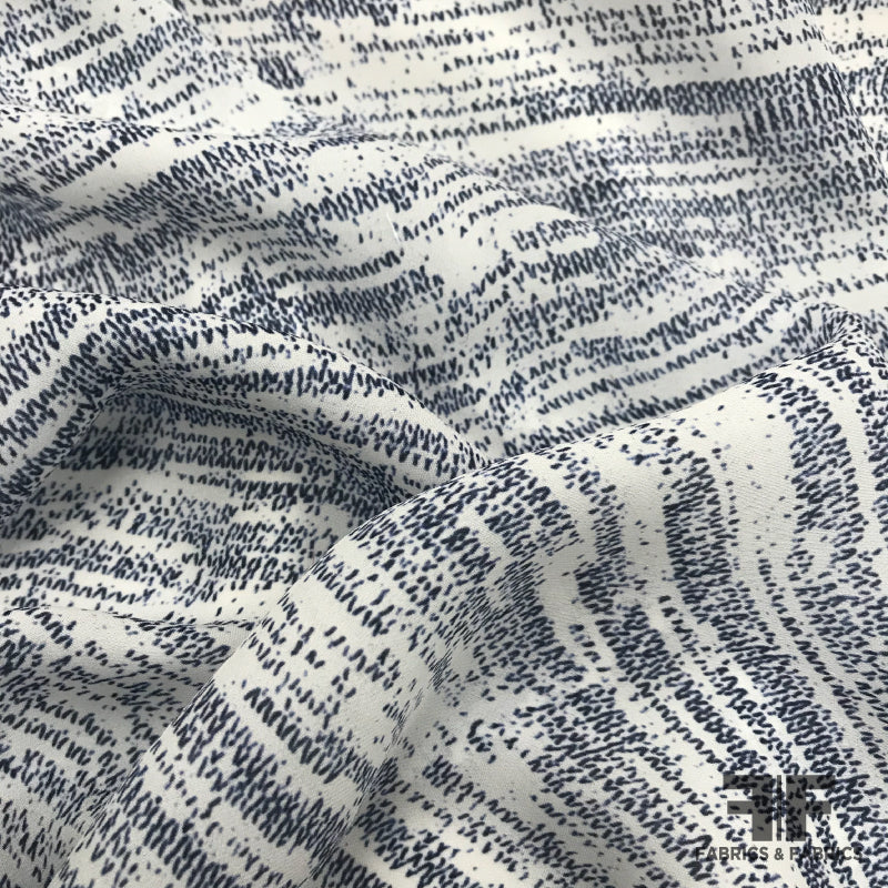 Abstract Printed Silk Georgette - Navy/White - Fabrics & Fabrics