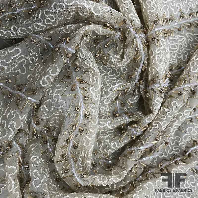 Couture Beaded & Embroidered Silk Georgette - Beige - Fabrics & Fabrics