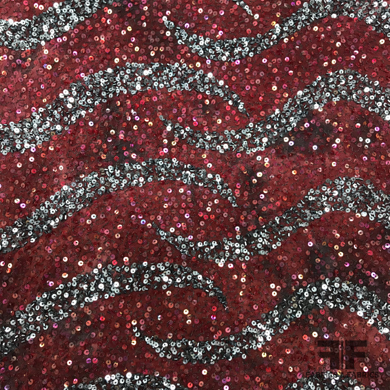 Couture Sequins on Georgette - Red/Deep Grey – Fabrics & Fabrics