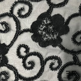 Couture Floral Flocked & Beaded Silk Chiffon - Black - Fabrics & Fabrics