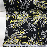 Abstract Silk Georgette - Black/White/Yellow - Fabrics & Fabrics