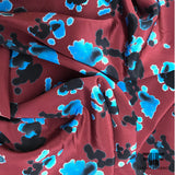 Abstract Silk Crepe de Chine - Burgundy/Black/Blue - Fabrics & Fabrics