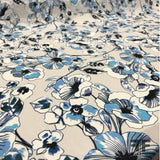 Graphic Floral Printed Rayon Georgette - Blue/White - Fabrics & Fabrics