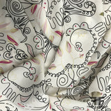 Abstract Printed Silk Georgette - White/Black/Pink