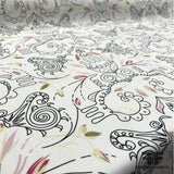 Abstract Printed Silk Georgette - White/Black/Pink - Fabrics & Fabrics