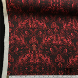Silk Georgette Damask with Cow Skull Print - Red/Black - Fabrics & Fabrics