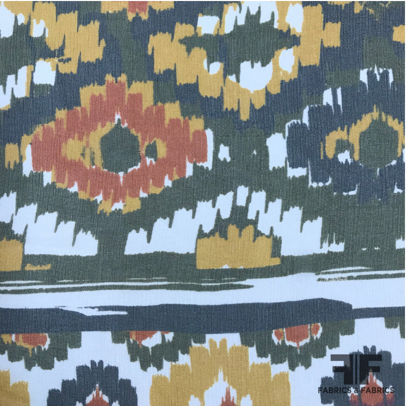 Large Scale Tribal Printed Crinkled Silk Chiffon - Multicolor - Fabrics & Fabrics