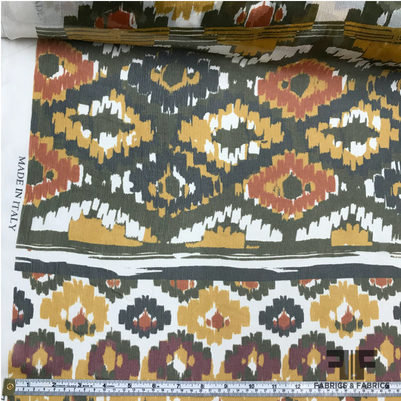 Large Scale Tribal Printed Crinkled Silk Chiffon - Multicolor - Fabrics & Fabrics