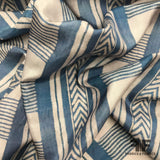 Striped Linear Design Printed Heavy Silk Habotai - Blue/Pale Mauve