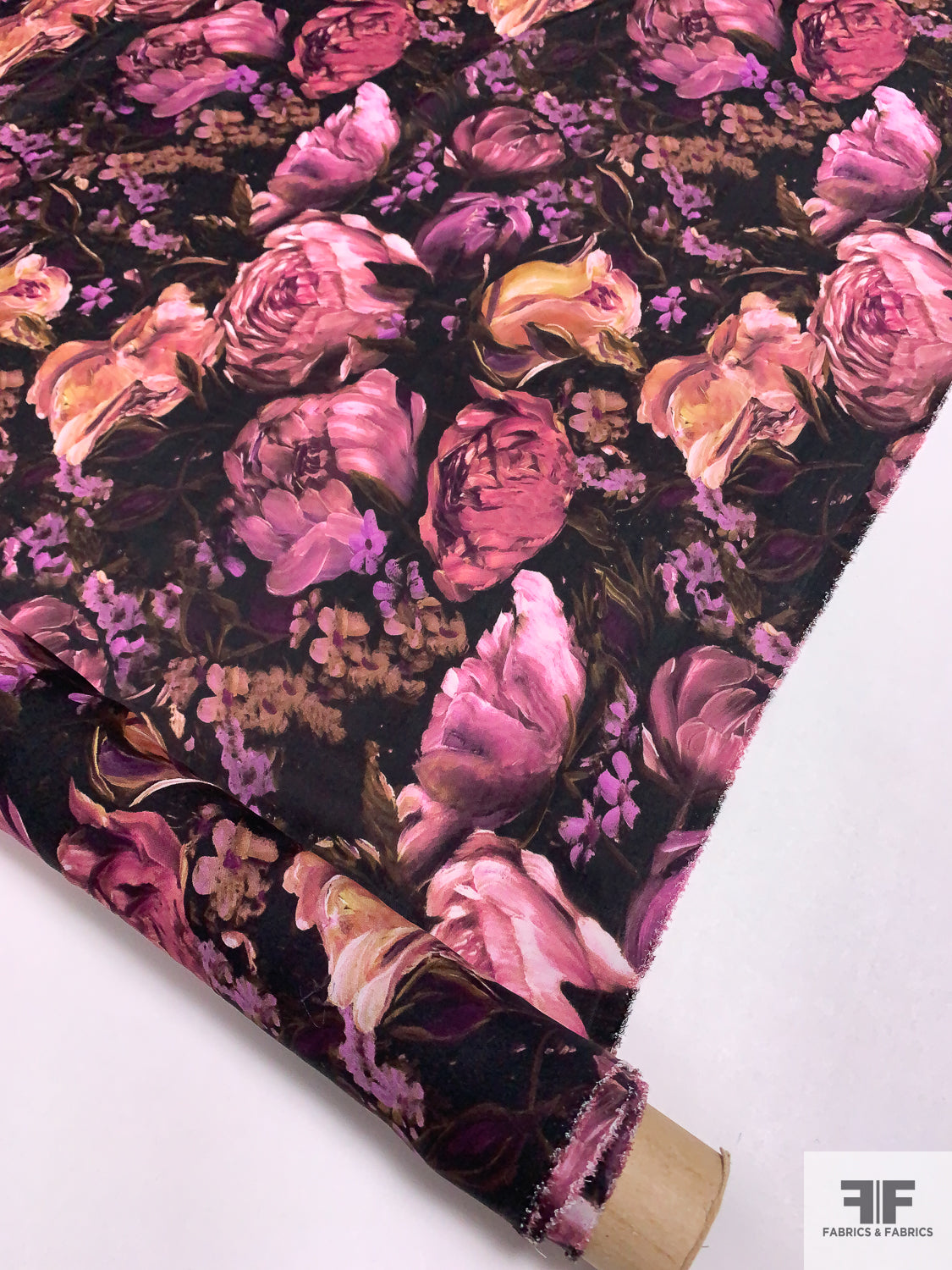 Large Floral Printed Silk Georgette - Purple/Black