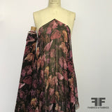 Large Floral Printed Silk Chiffon - Purple/Black - Fabrics & Fabrics