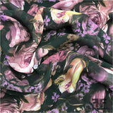 Large Floral Printed Silk Chiffon - Purple/Black - Fabrics & Fabrics