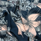 Floral Printed Georgette - Navy/Pink/Taupe/White - Fabrics & Fabrics