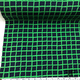 Window Pane Check Stretch Silk Printed Crepe de Chine - Green/Navy - Fabrics & Fabrics