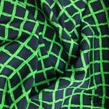 Windowpane Check Stretch Silk Printed Crepe de Chine - Green/Navy
