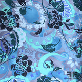 Swirl & Floral Printed Silk Georgette - Blue