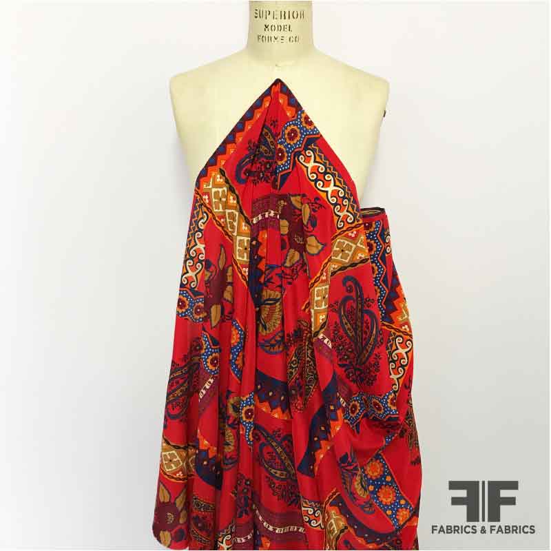 Patchwork Floral Silk Crepe de Chine - Red/Multicolor