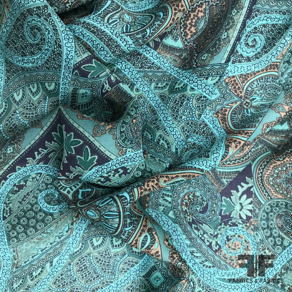 Paisley Printed Silk Georgette - Teal – Fabrics & Fabrics