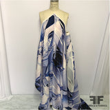 Abstract Printed Silk Crepe - Blue/White - Fabrics & Fabrics