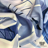 Abstract Printed Silk Crepe - Blue/White - Fabrics & Fabrics