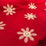 Floral Embroidered Heavy-Weight Cotton Poplin - Red/ Off-White - Fabrics & Fabrics