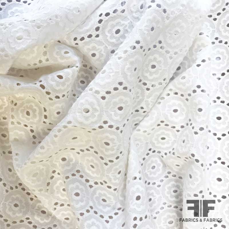 Floral & Dot Eyelet Cotton - Ivory - Fabrics & Fabrics