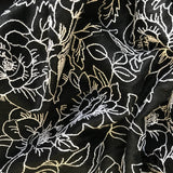 Italian Floral Heavyweight Embroidered Linen - Black & White - Fabrics & Fabrics