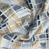 Italian Cotton Tweed Plaid Suiting - White/Navy/Multicolor