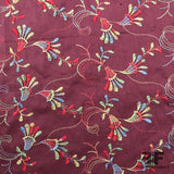 Floral Embroidered Cotton Lawn - Burgundy - Fabrics & Fabrics