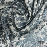Italian Metallic Floral Lame - Blue/White - Fabrics & Fabrics