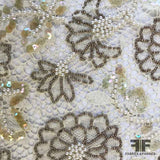 Vintage French Couture Hand Beaded/Sequin Floral Lace - Ivory/Brown/Beige - Fabrics & Fabrics