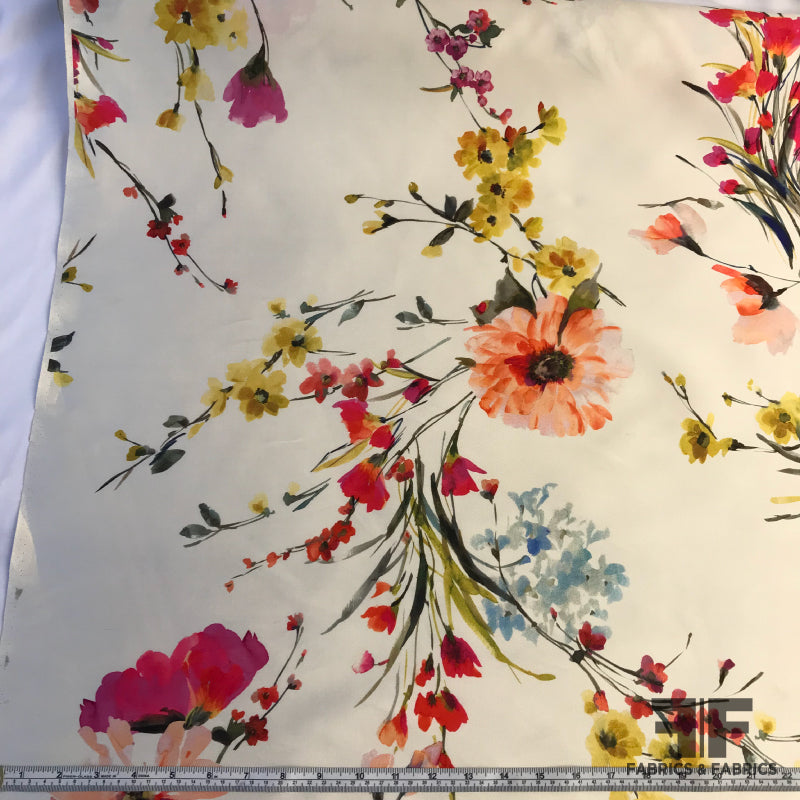 Italian Large Scale Floral Zibeline - Pink/Ivory - Fabrics & Fabrics