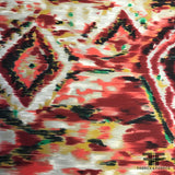 Italian Abstract Ikat Printed Silk Zibeline - Red/Black/Beige - Fabrics & Fabrics