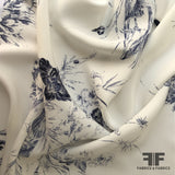 Floral Printed Silk Charmeuse - Navy/White - Fabrics & Fabrics