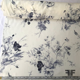 Floral Printed Silk Charmeuse - Navy/White - Fabrics & Fabrics