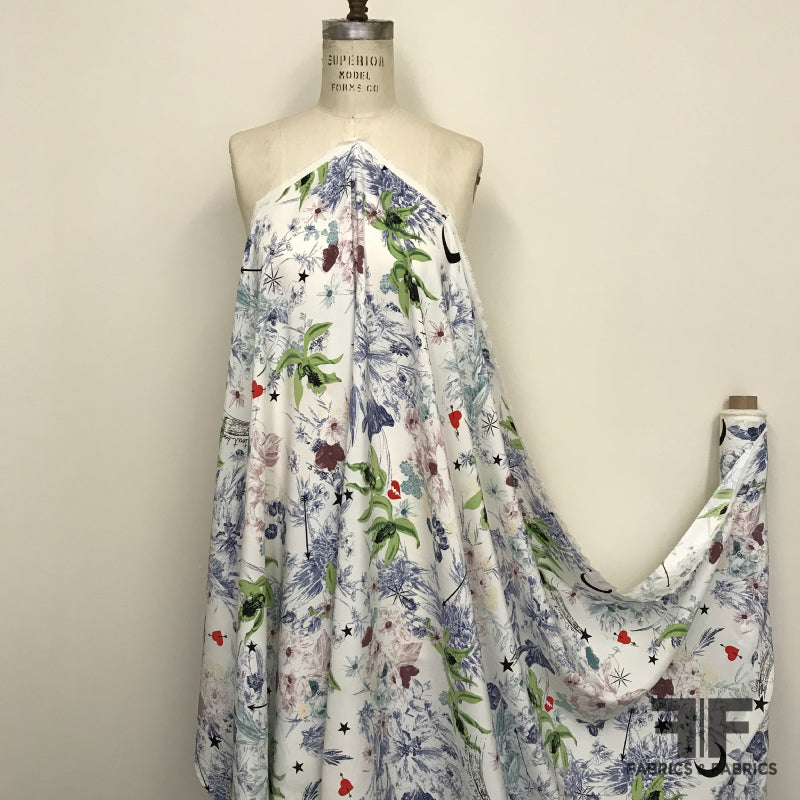 Floral Star Heart Silk Printed Charmeuse ( Matte ) - Multicolor - Fabrics & Fabrics