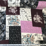 Floral and Text Patchwork Printed Silk Charmeuse- Multicolor - Fabrics & Fabrics